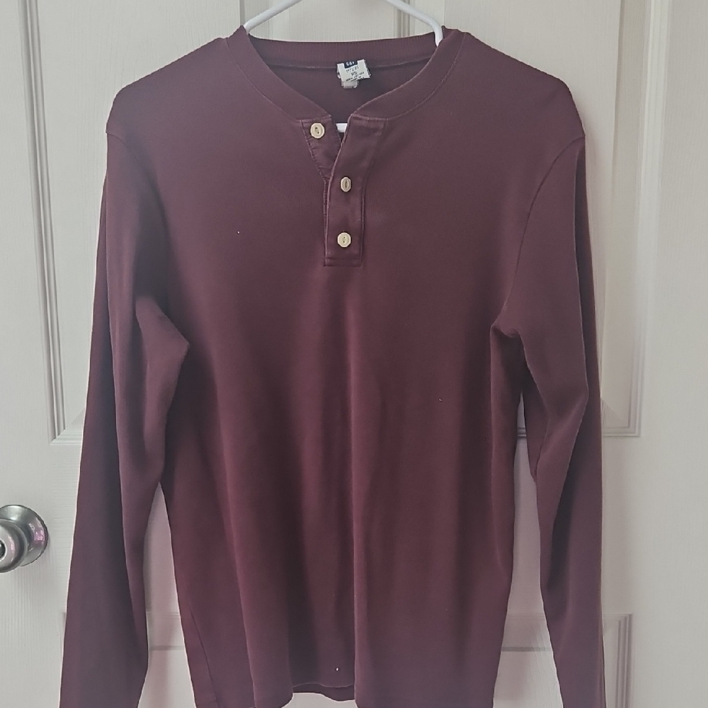 Burgundy Long Sleeve Henley Shirt